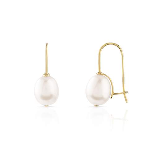 Boucles d'oreilles or 375 jaune pendants perles de culture de Chine