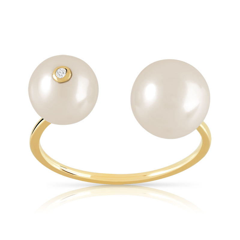 Bague or 375 jaune perle de culture de chine - vue V1