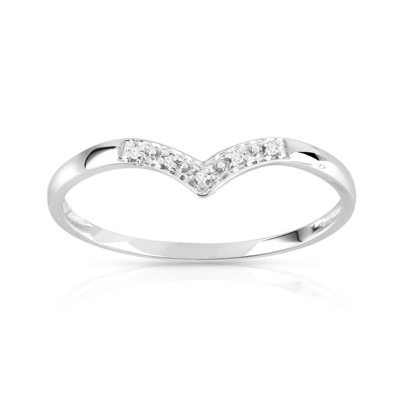 Bague or 375 blanc 'V' diamants - vue 1