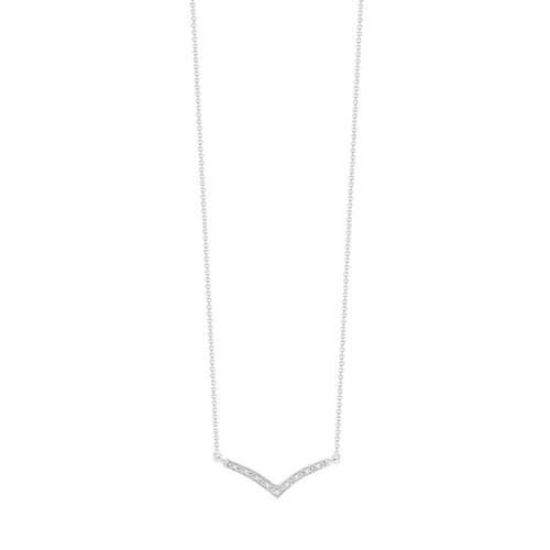 Collier or 375 blanc "V" diamants 43 cm