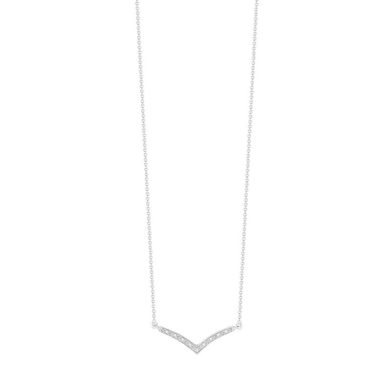 Collier or 375 blanc 'V' diamants 43 cm - vue 1