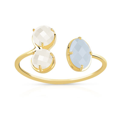 Bague or 375 jaune jade et nacre - vue V1