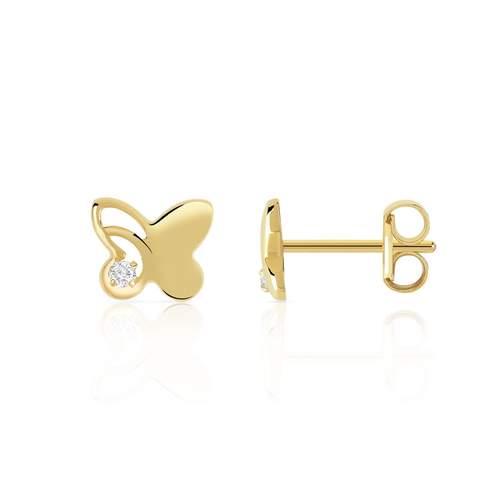 Boucles d'oreilles or 375 jaune papillons zirconias