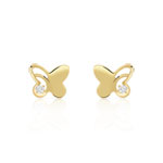 Boucles d'oreilles or 375 jaune papillons zirconias - vue D1