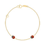 Bracelet or 375 jaune coccinelles laque rouge et noire 15 cm - vue 1
