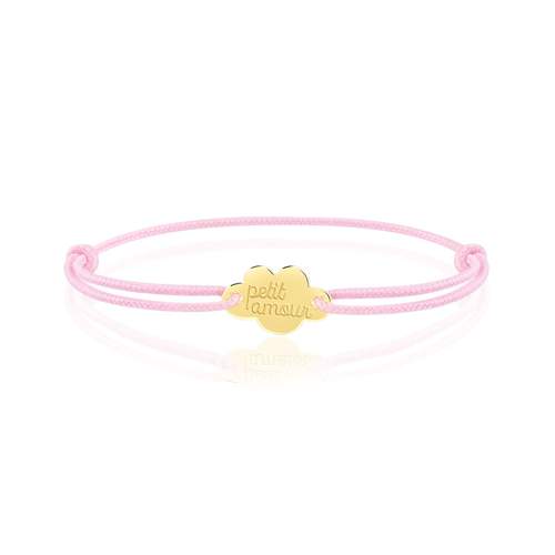Bracelet cordon coton rose nuage gravure petit amour