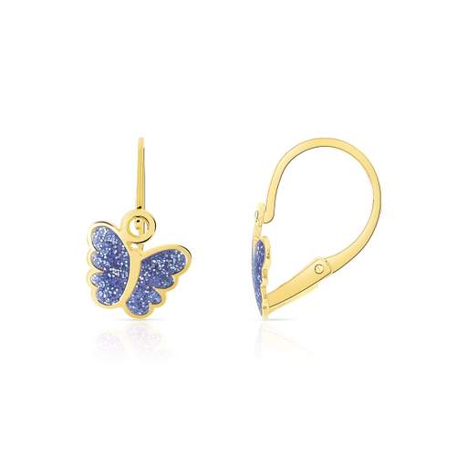 Boucles d'oreilles or 375 jaune et laque brisures papillons