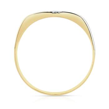 Gouden zegelring 375, tweekleurig, driehoekige onyx en diamant