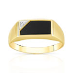 Chevalière or 375 2 tons rectangulaire onyx et diamant - vue 1