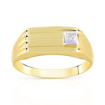 Chevalière or 375 2 tons rectangulaire diamant - vue 1