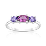 Bague or 375 blanc améthyste et tourmaline rose