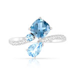 Bague or 375 blanc topazes bleues traitées - vue 3