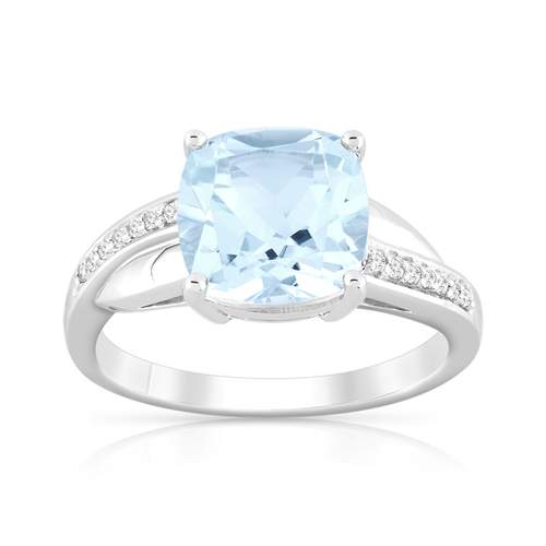 375 white gold ring with square-cut blue topaz and diamonds