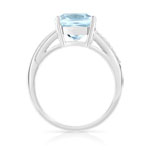 Bague or 375 blanc topaze bleue traitée carrée et diamants - vue 2