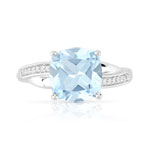 Bague or 375 blanc topaze bleue traitée carrée et diamants - vue 3