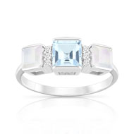 Bague or 375 blanc pierre fine et diamant