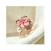 Bague or 375 rose fleur pierres fines diamants perle de culture de Chine et nacre rose - vue VD2
