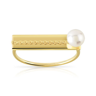 Bague or 375 jaune perle de culture de chine - vue V1