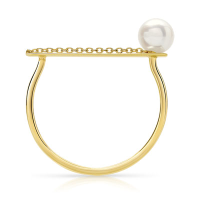 Bague or 375 jaune perle de culture de chine - vue V2