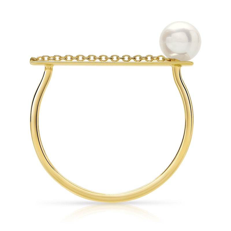 Bague or 375 jaune perle de culture de chine - vue V2