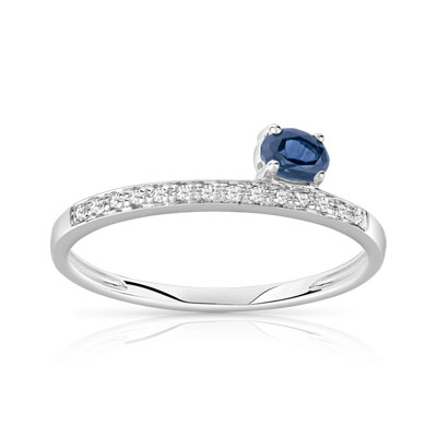 Bague or 375 blanc saphir et diamant - vue V1