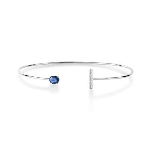 Bracelet jonc or 375 blanc saphir et diamants
