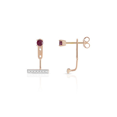 Boucles d'oreille or 375 rose rubis et diamant