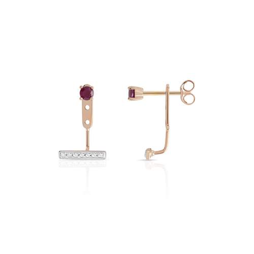 Oorbellen van 375 roségoud met robijn en diamant