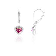 Boucles d'oreilles or 375 blanc rubis et diamant