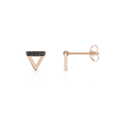 Boucles d'oreilles or 375 rose triangles diamants noirs traités - vue 1
