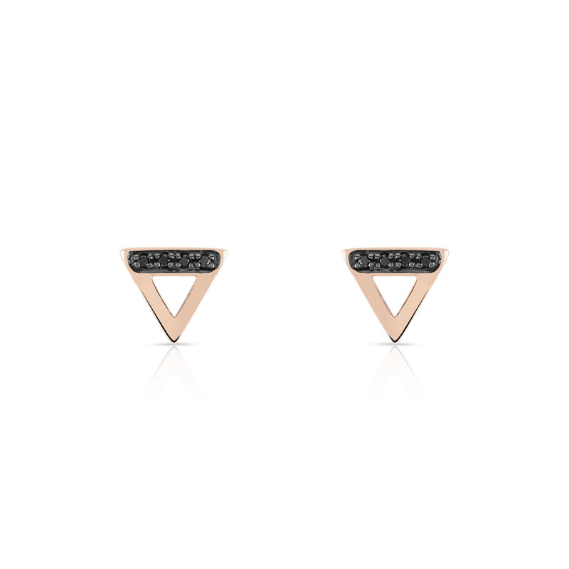 Boucles d'oreilles or 375 rose triangles diamants noirs traités - vue D1