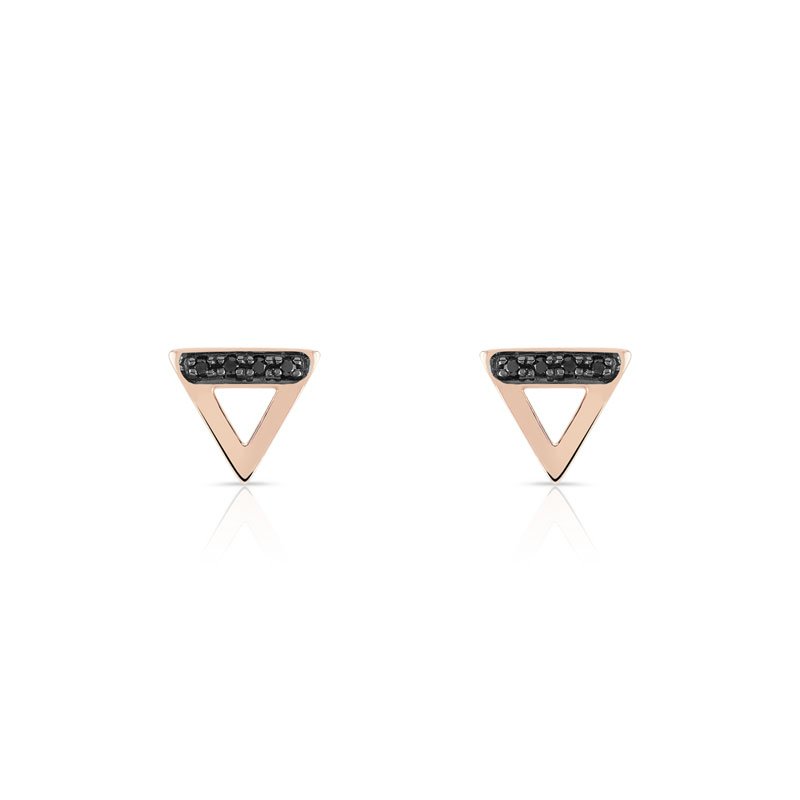Boucles d'oreilles or 375 rose triangles diamants noirs - vue D1