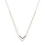 Collier or 375 rose double rang 'V' diamants noirs traités 45 cm - vue 1