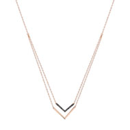 375 rose gold double-strand 'V' necklace with treated black diamonds, 45 cm