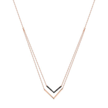 375 rose gold double-strand 'V' necklace with treated black diamonds, 45 cm