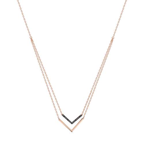 Collier or 375 rose double rang "V" diamants noirs traités 45 cm