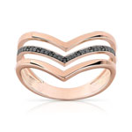 Bague or 375 rose 'V' diamants noirs traités - vue 1