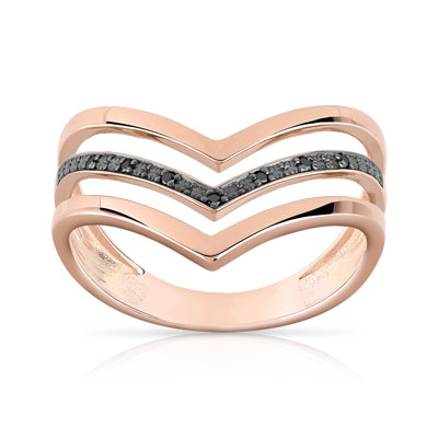 Bague or 375 rose 'V' diamants noirs traités - vue 1