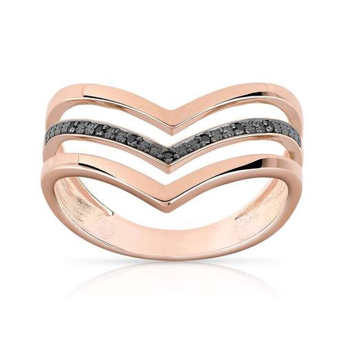 Bague or 375 rose "V" diamants noirs traités