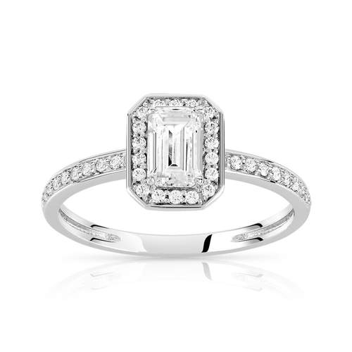Bague or 375 blanc rectangulaire zirconias