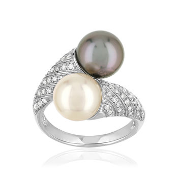 Bague or blanc perles de culture et diamants