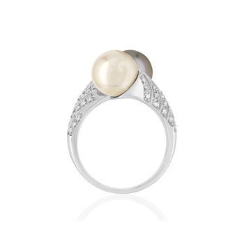 Bague or blanc perles de culture et diamants