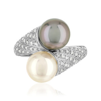 Bague or blanc perles de culture et diamants
