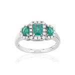 Bague or blanc emeraude diamant - vue 1