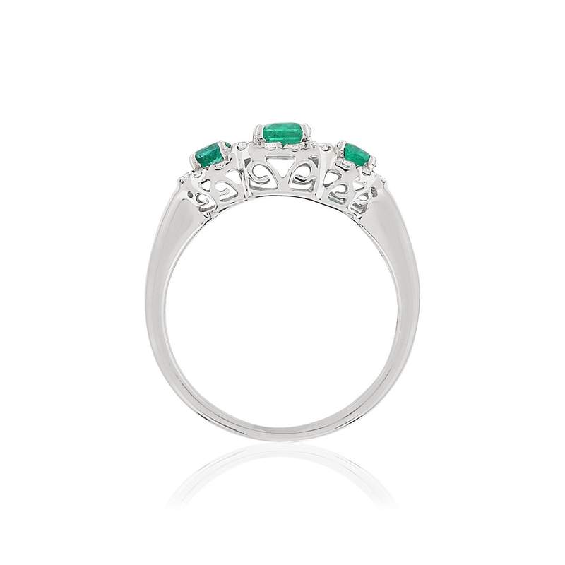 Bague or blanc emeraude diamant - vue 2
