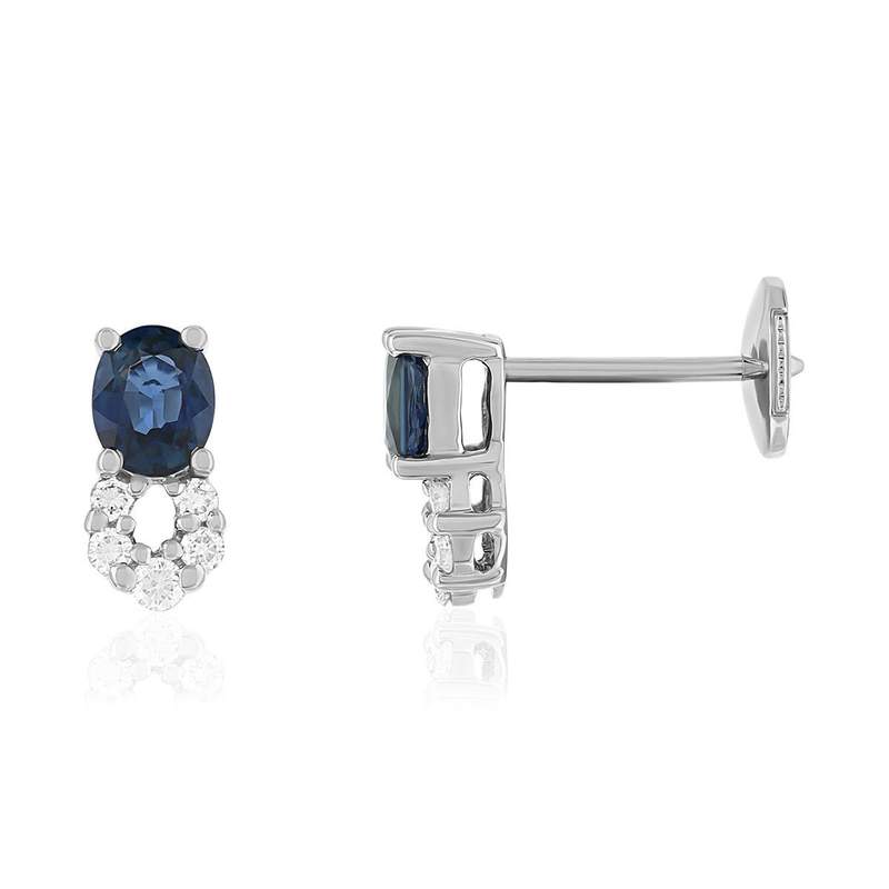 Boucles d'oreilles or 750 blanc saphirs et diamants - vue 1