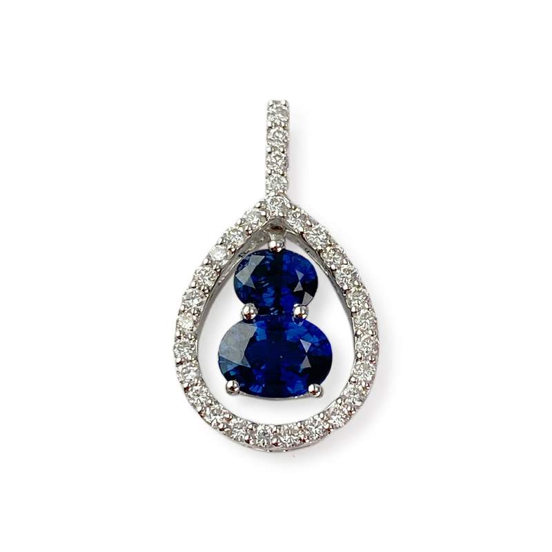 Pendentif or blanc saphir diamant - vue 1