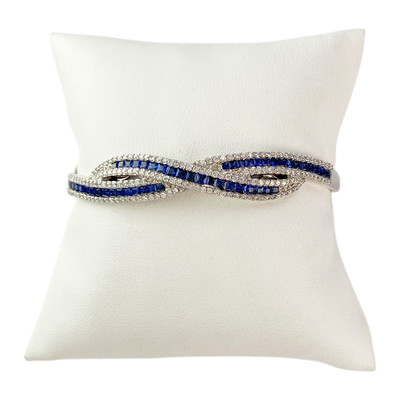 Bracelet rigide or blanc saphir diamant - vue 1