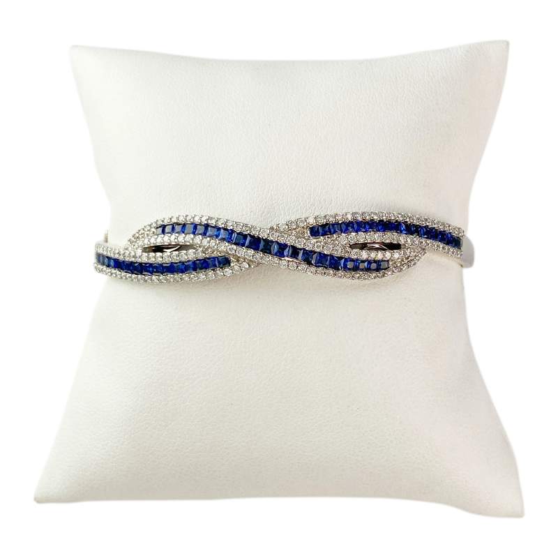 Bracelet rigide or blanc saphir diamant - vue 1