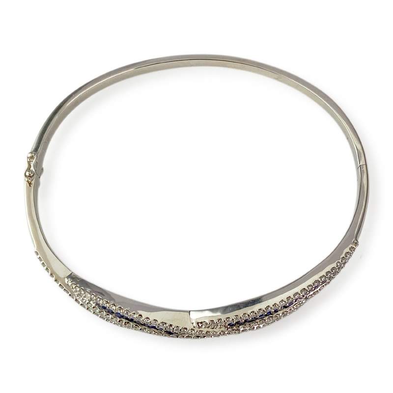 Bracelet rigide or blanc saphir diamant - vue 3